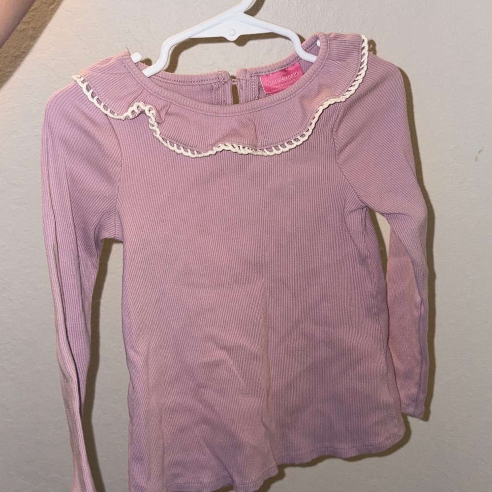 Isaac Mizrahi Lavender Pink Ruffle Collar Long Sleeve Tee